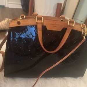 Used Louis Vuitton Glossy Black and Tan Shoulder Bag